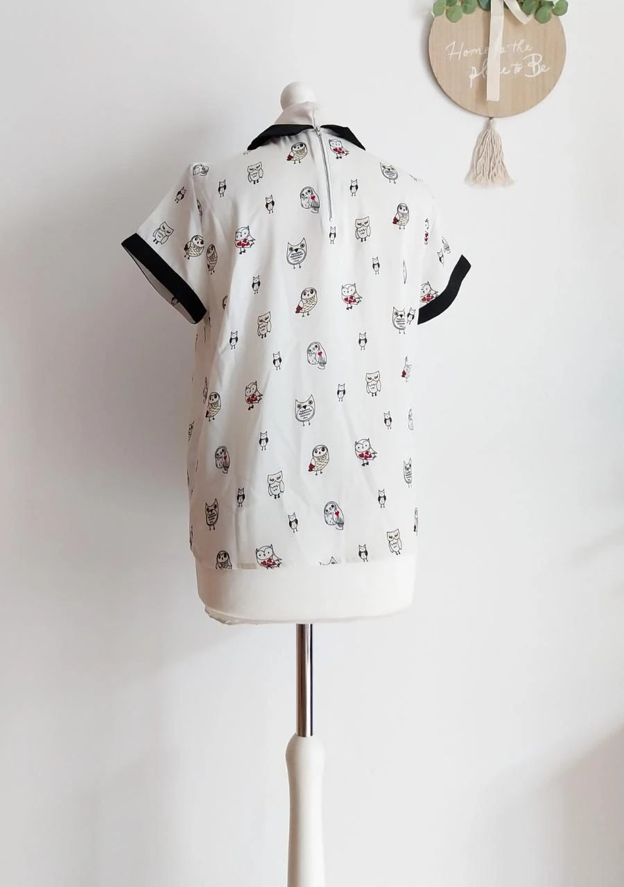 Blusa blanca roto con estampado de búhos YCOO Talla M – photo 9